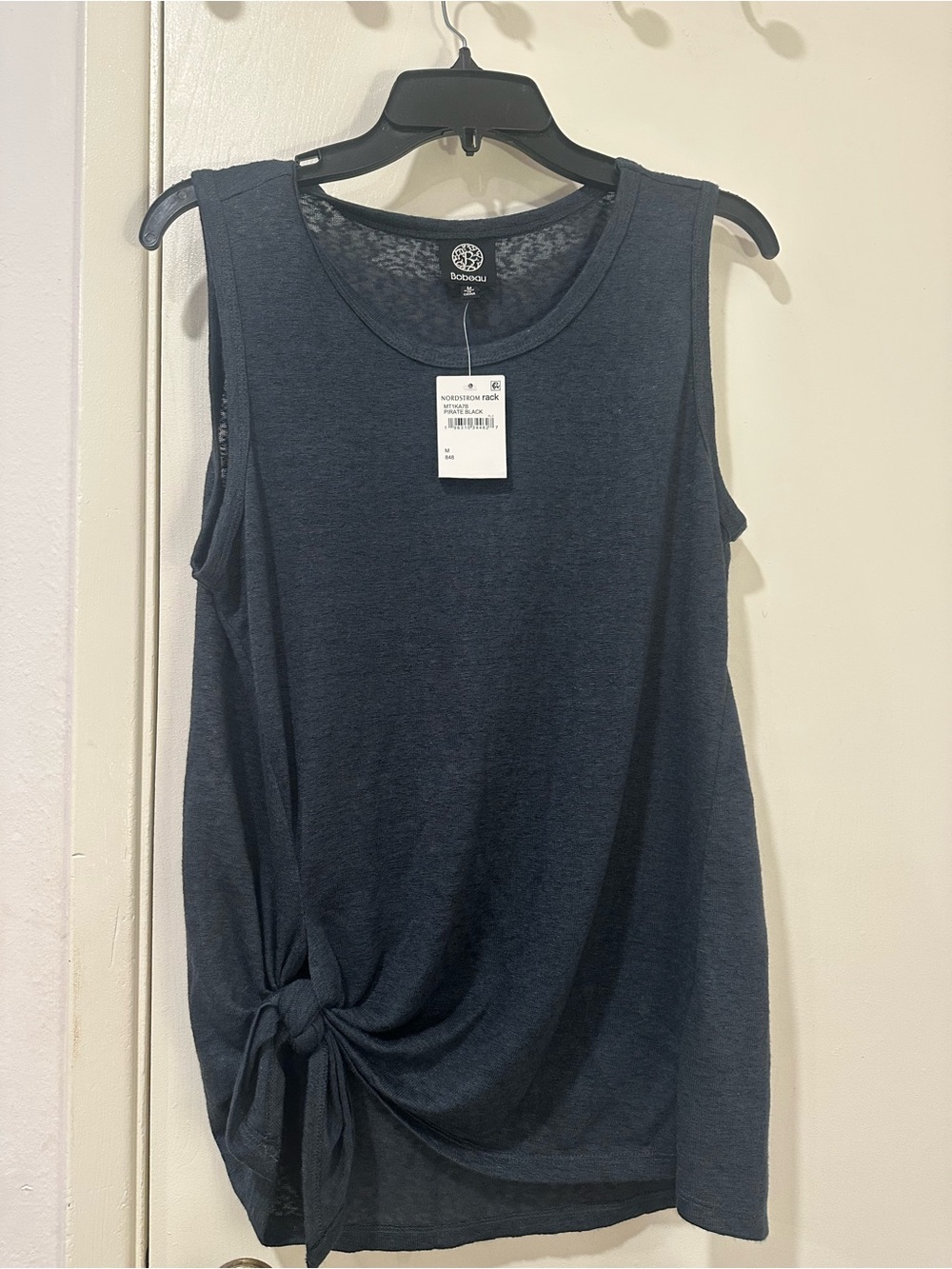 bobeau Knot-Side Sleeveless Tank Top. Size M. Dark Grey.
